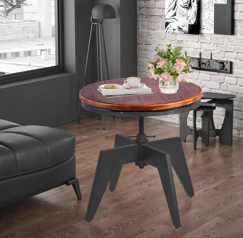 Topower Industrial Retro Round Table End Table Antique Height Ajustable Black...