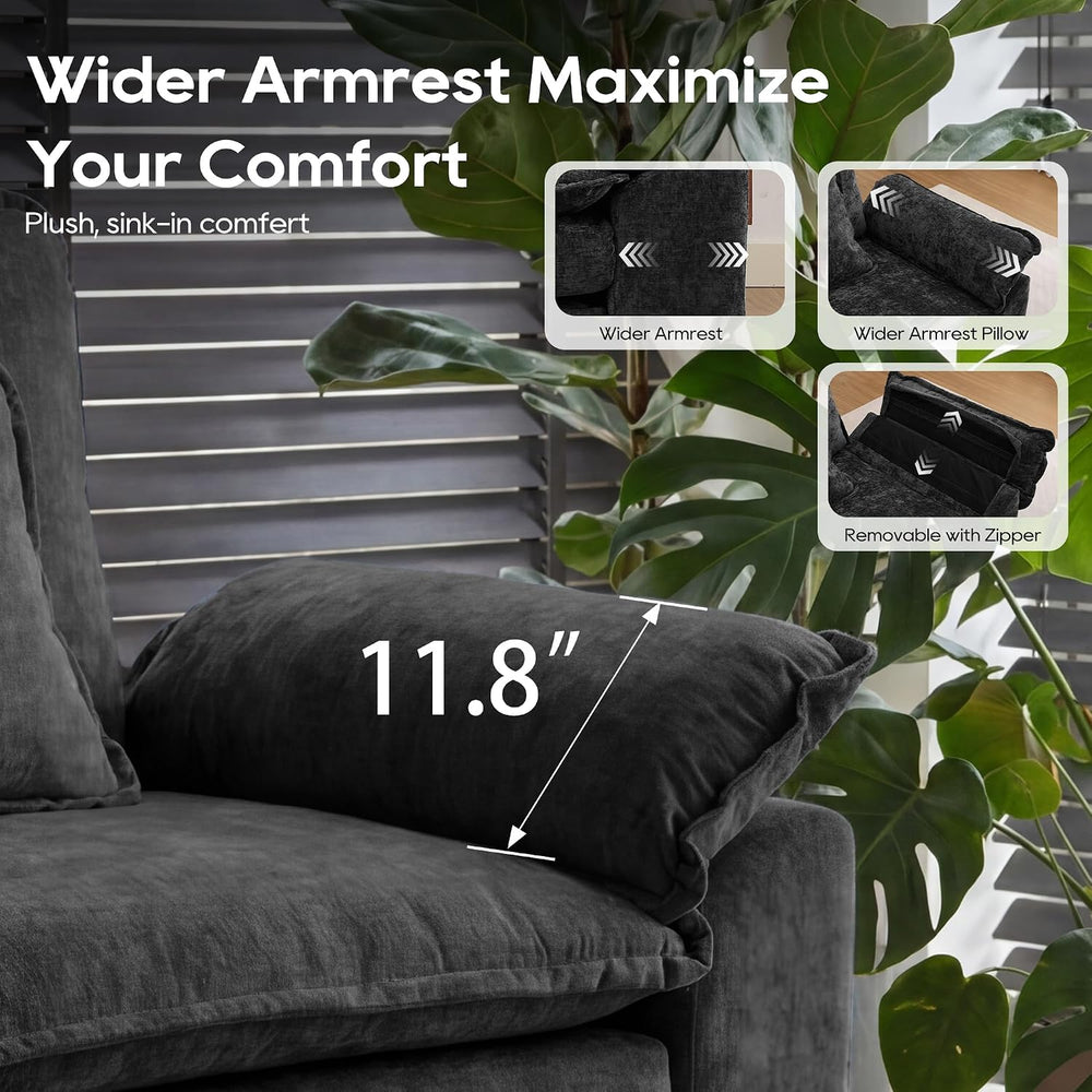 URRED Oversized Modular Sectional Sofa,Black:87" L Shaped