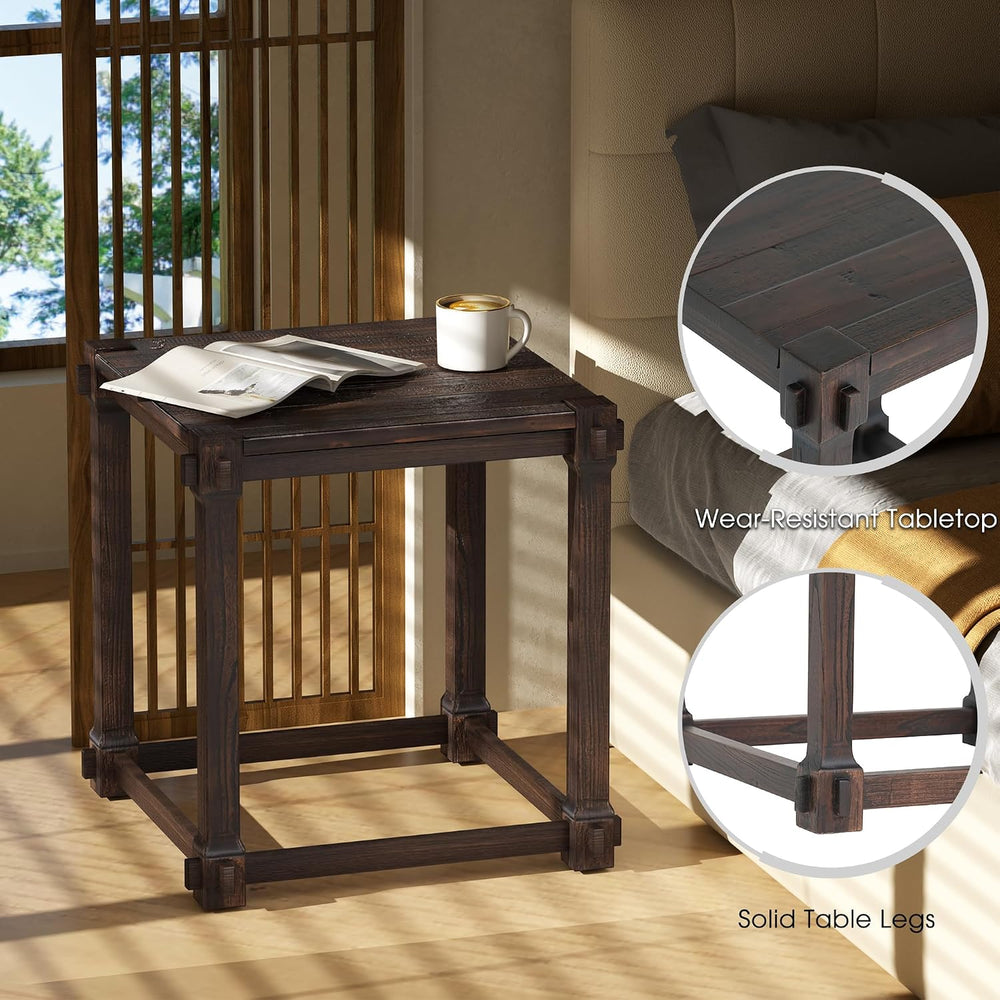 Vintage Aged Solid Wood Side Table Mortise and Tenon Construction Wear-Resist...