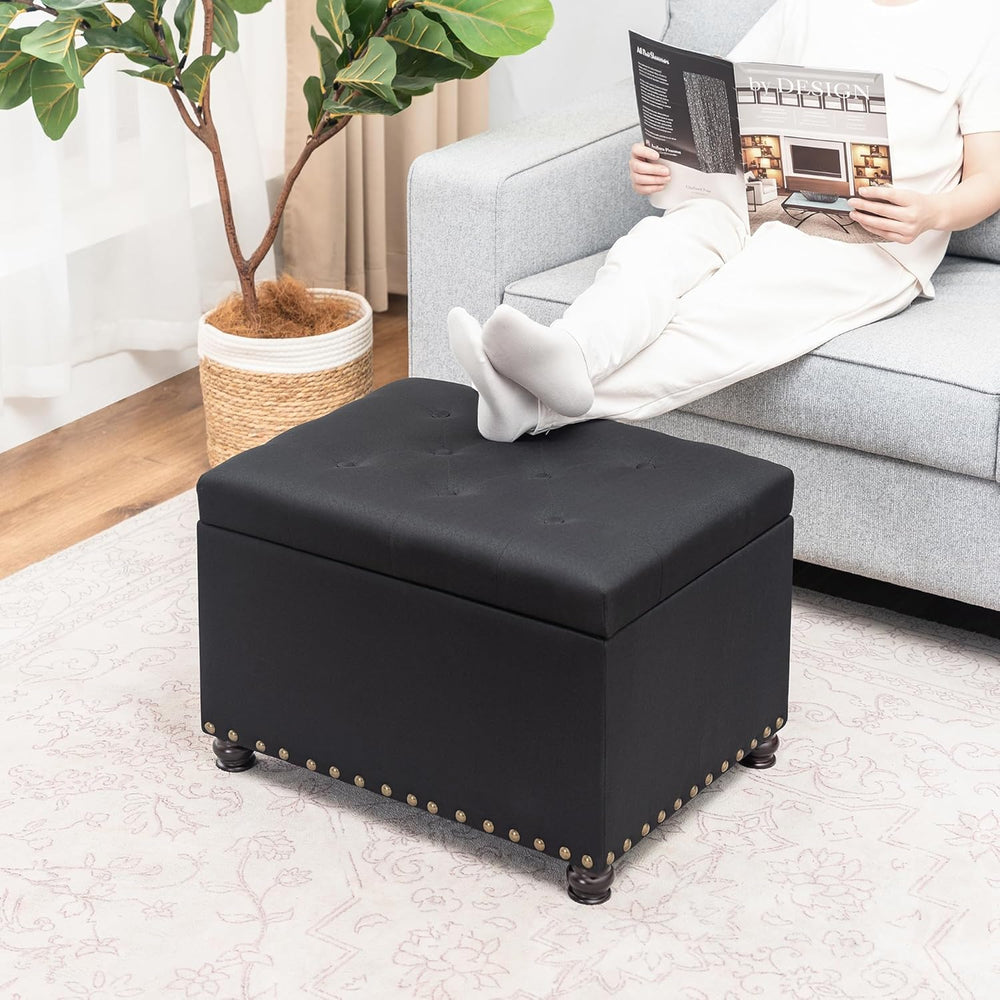 24" Storage Ottoman, Fabric Ottoman Foot Rest Stool with Hinged Lid, Tuf...