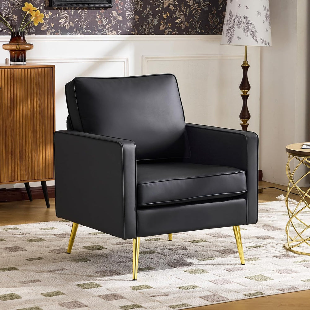 VINGLI Faux Leather Accent Chair, Modern Armchair with Gold Legs Easy Clean