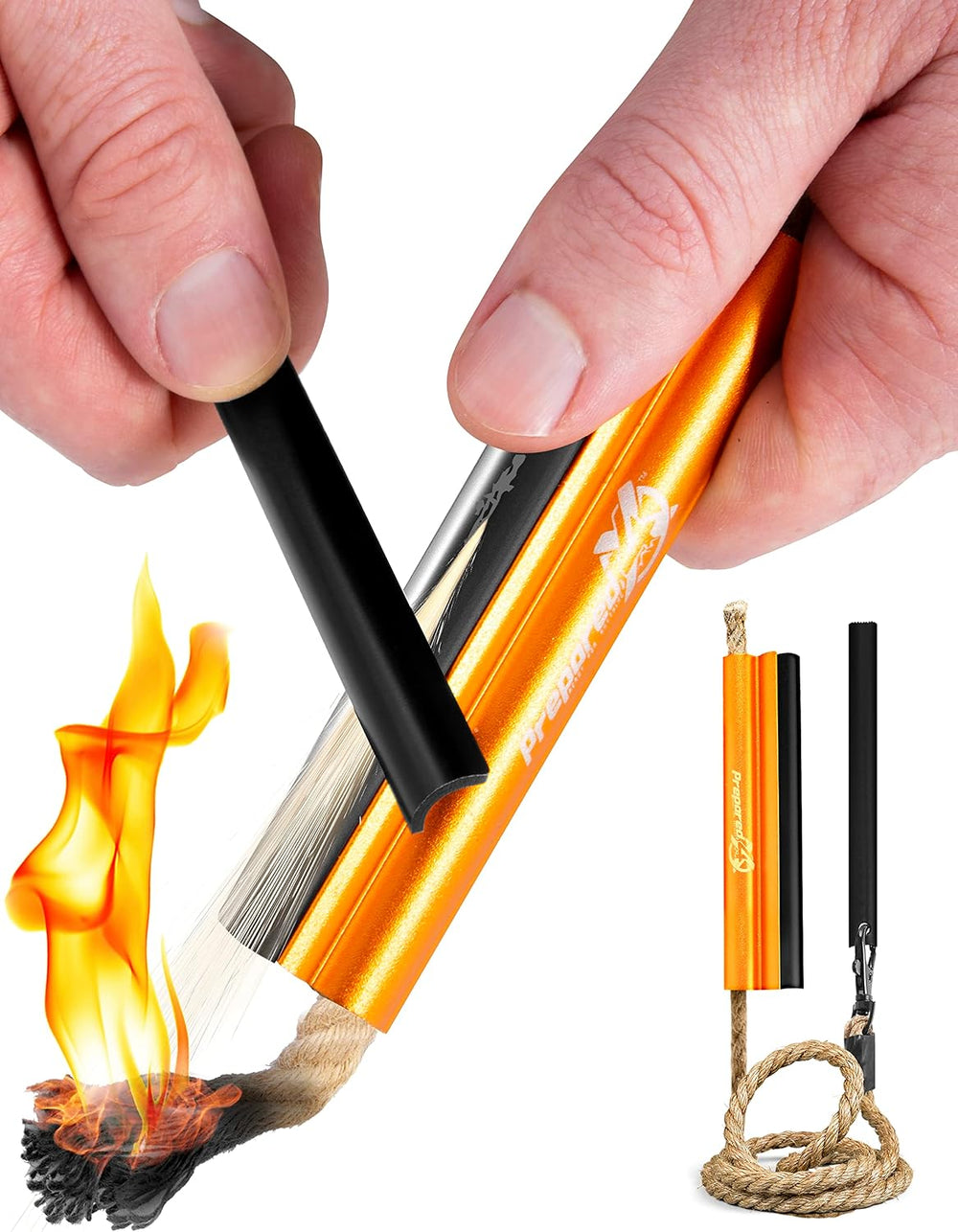 PREPARED4X Fire Starter Survival Tool, Ferro Rod Flint and Steel Kit