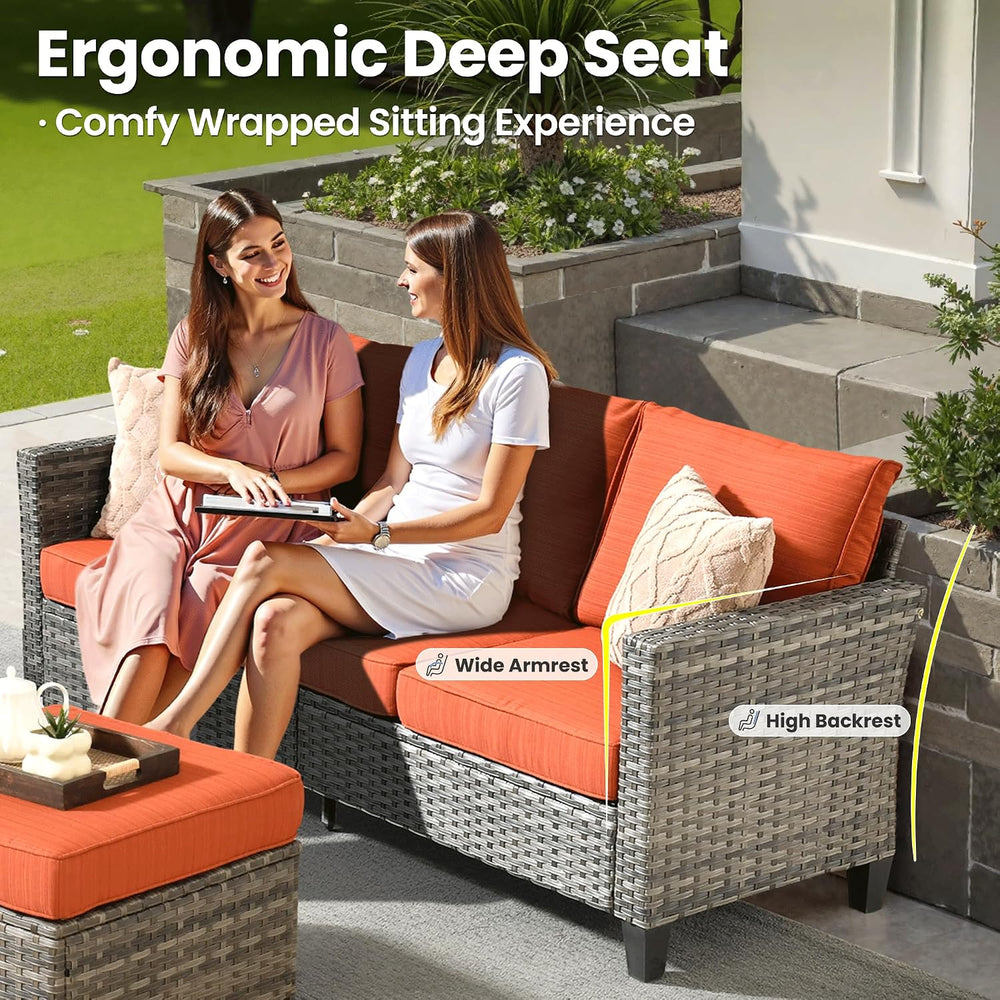 ovios 6 Pieces Patio Furniture Set, Outdoor Wicker Sofa Couch with Swivel Gli...