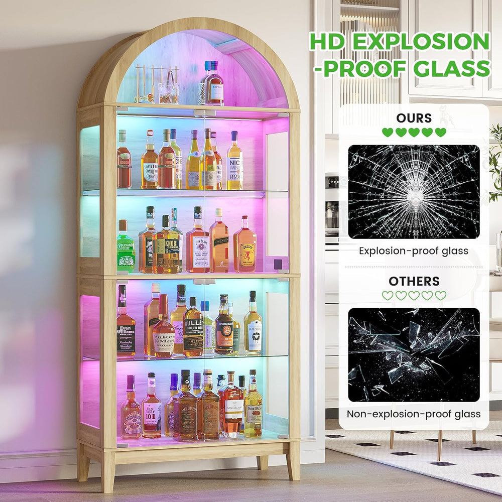 HNEBC Arched Display Case with RGB Lights, 69" Tall 5-Tier Tempered Glas...