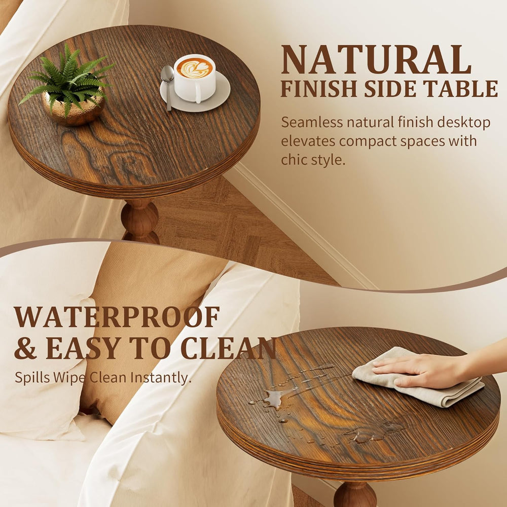 Round Side Table, Drink Table for Small Spaces, Modern Accent Nightstand with...