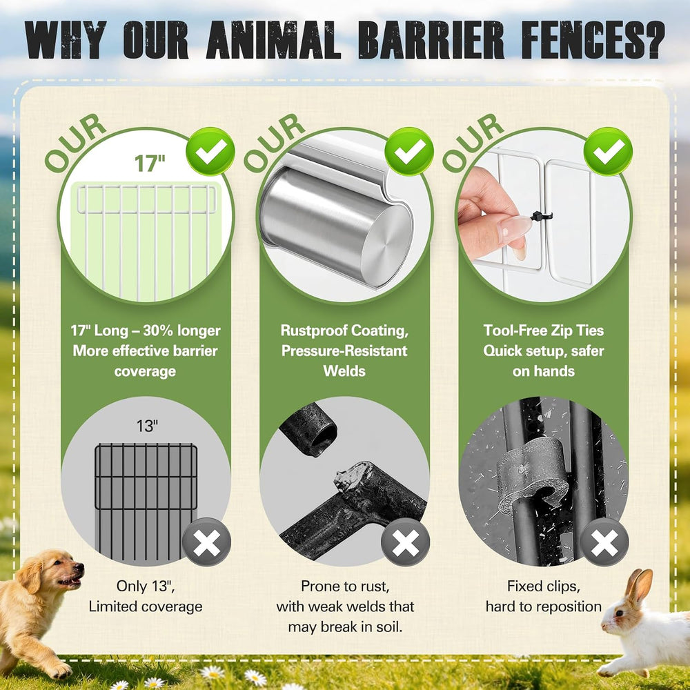 42.5FT White Garden Fence Animal Barrier - 30 Pack No Dig Fence Panels Dog Fe...