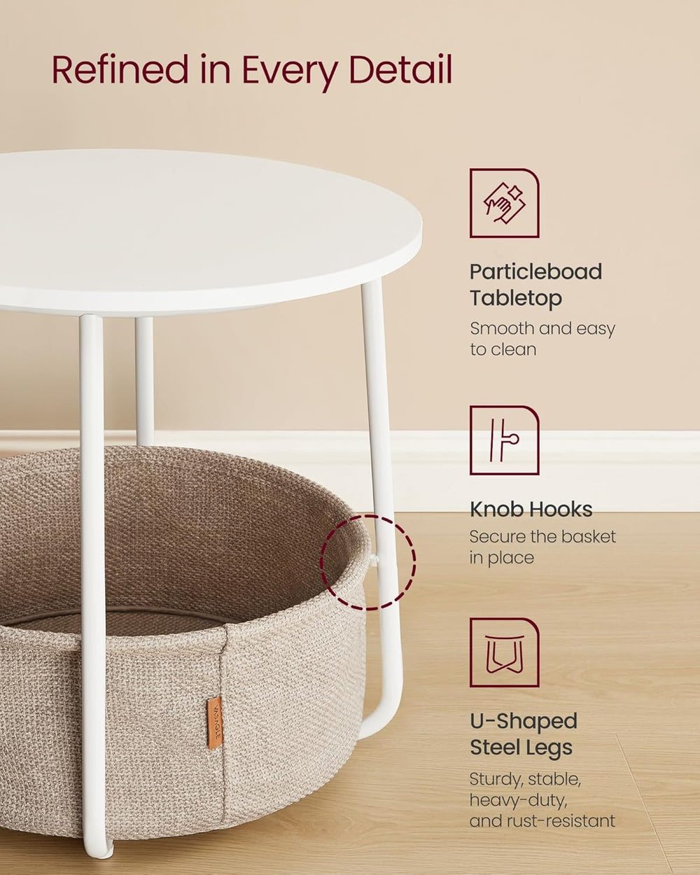VASAGLE LILEA Collection - Small Round Side End Table, Contemporary Nightstan...