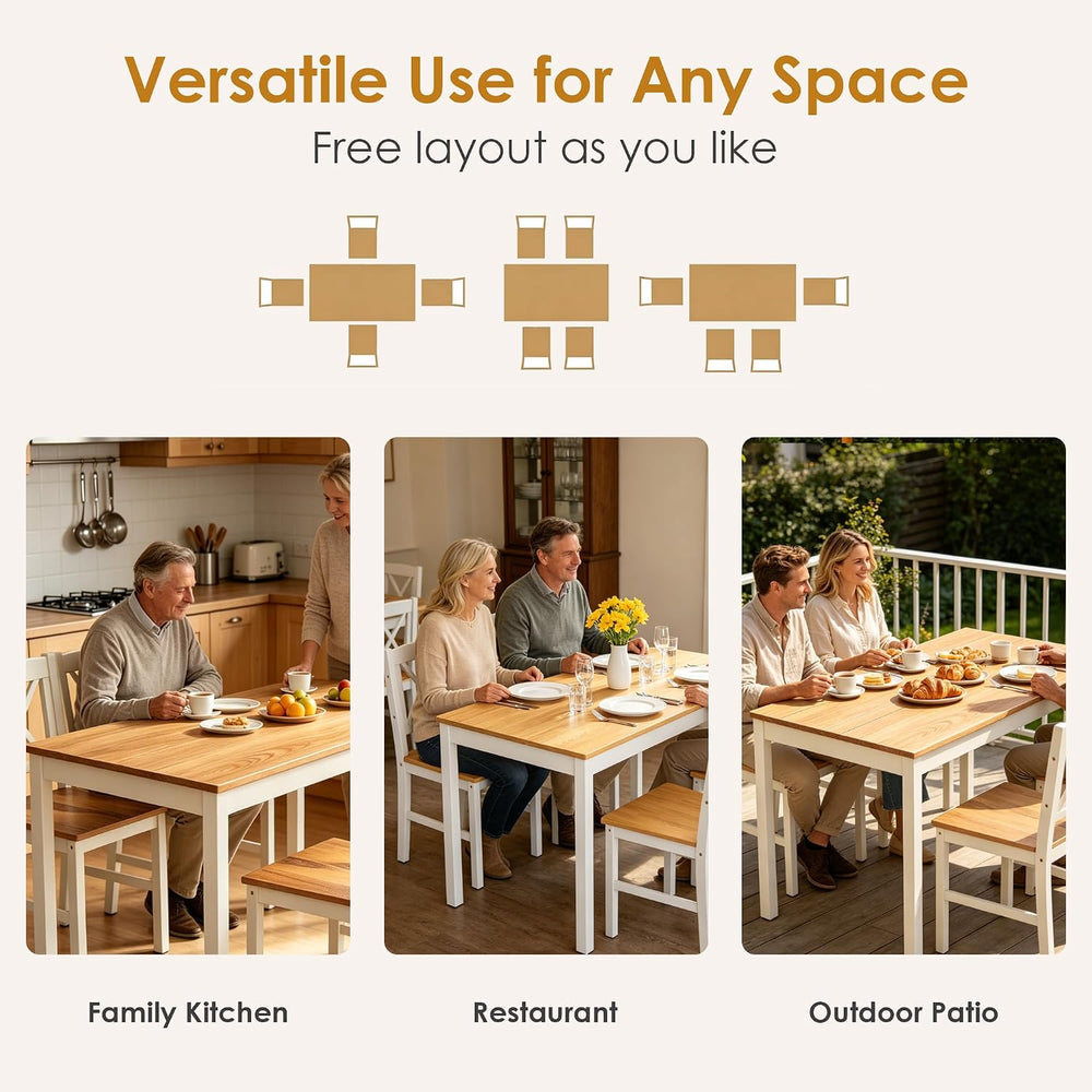 DlandHome 5 Piece Dining Table Set, Wood Kitchen Table with 4 Chairs for Dini...