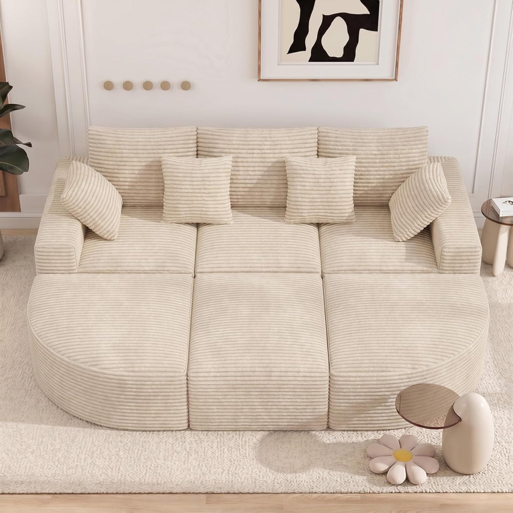120" Oversized Round Sofa Bed, Modular Sectional Cloud Couches for Livin...