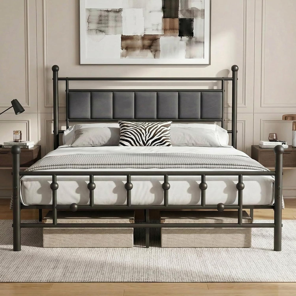 Velvet Upholstered Queen Bed Frame with Headboard