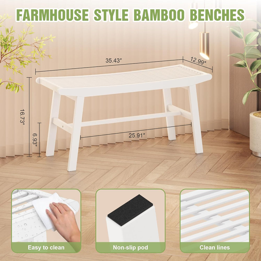 Bamboo Dining Bench Indoor Long Bench Sturdy & Comfortable Indoor Storage...