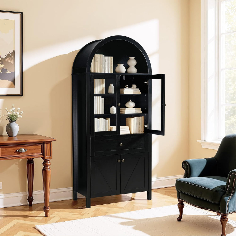 71" Tall Arched Pantry Cabinet, Modern Kitchens Storage Cabinet with Doo...