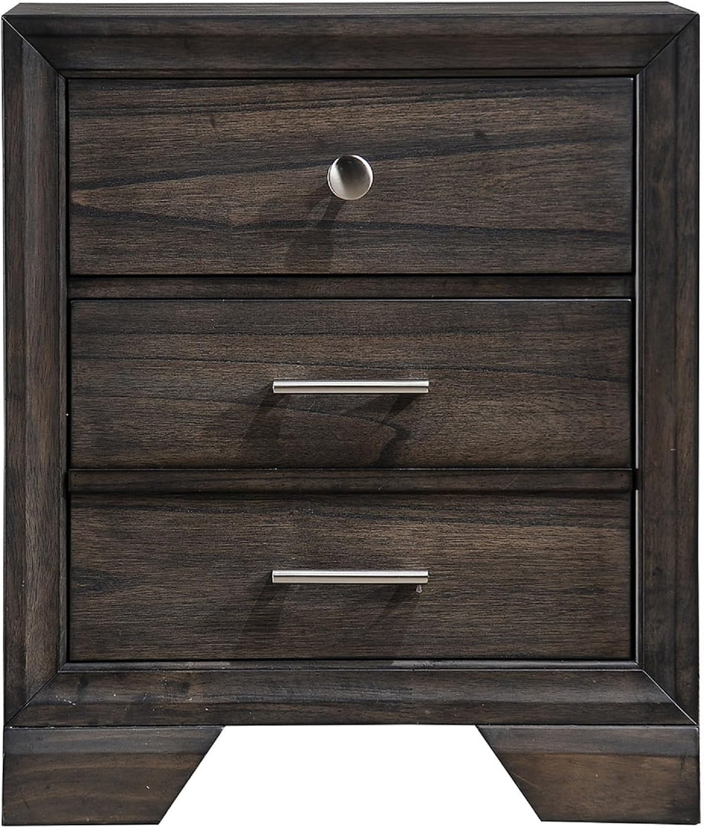 1pc Contemporary Dark Grain Finish Metal Knobs Two-Drawers Nightstand Gray,fo...