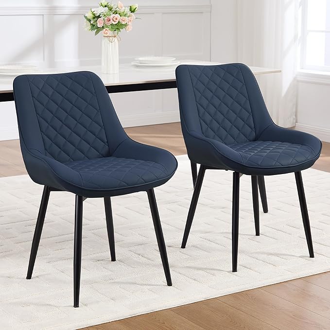 Dining Chair Set of 2, Modern Dining Chairs with Thick Cushions, Faux Leather...