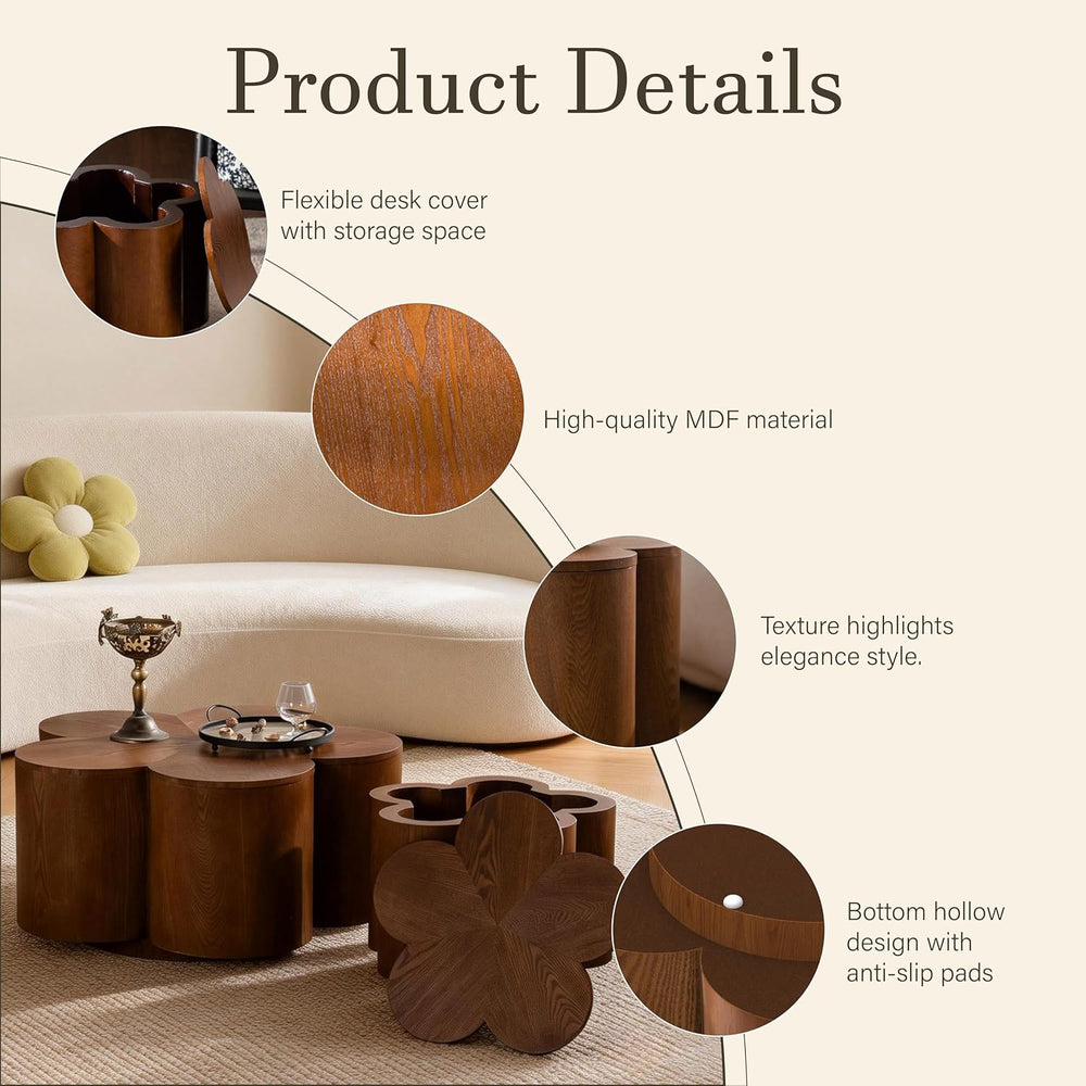 Modern Nesting Coffee Tables Woody Grooved Tea Table Space Saving Center End ...