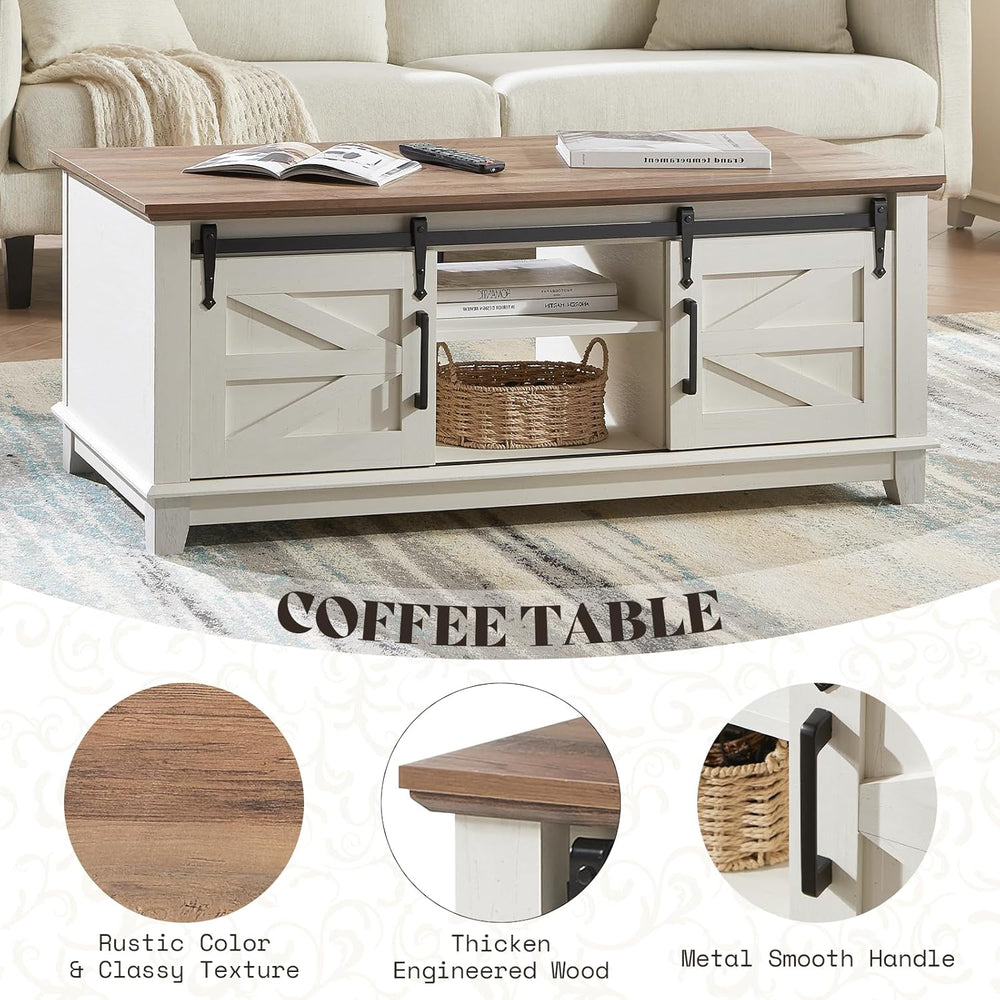 AMERLIFE Living Room Table Set of 5 with 59" TV Stand, Rustic White | Fa...