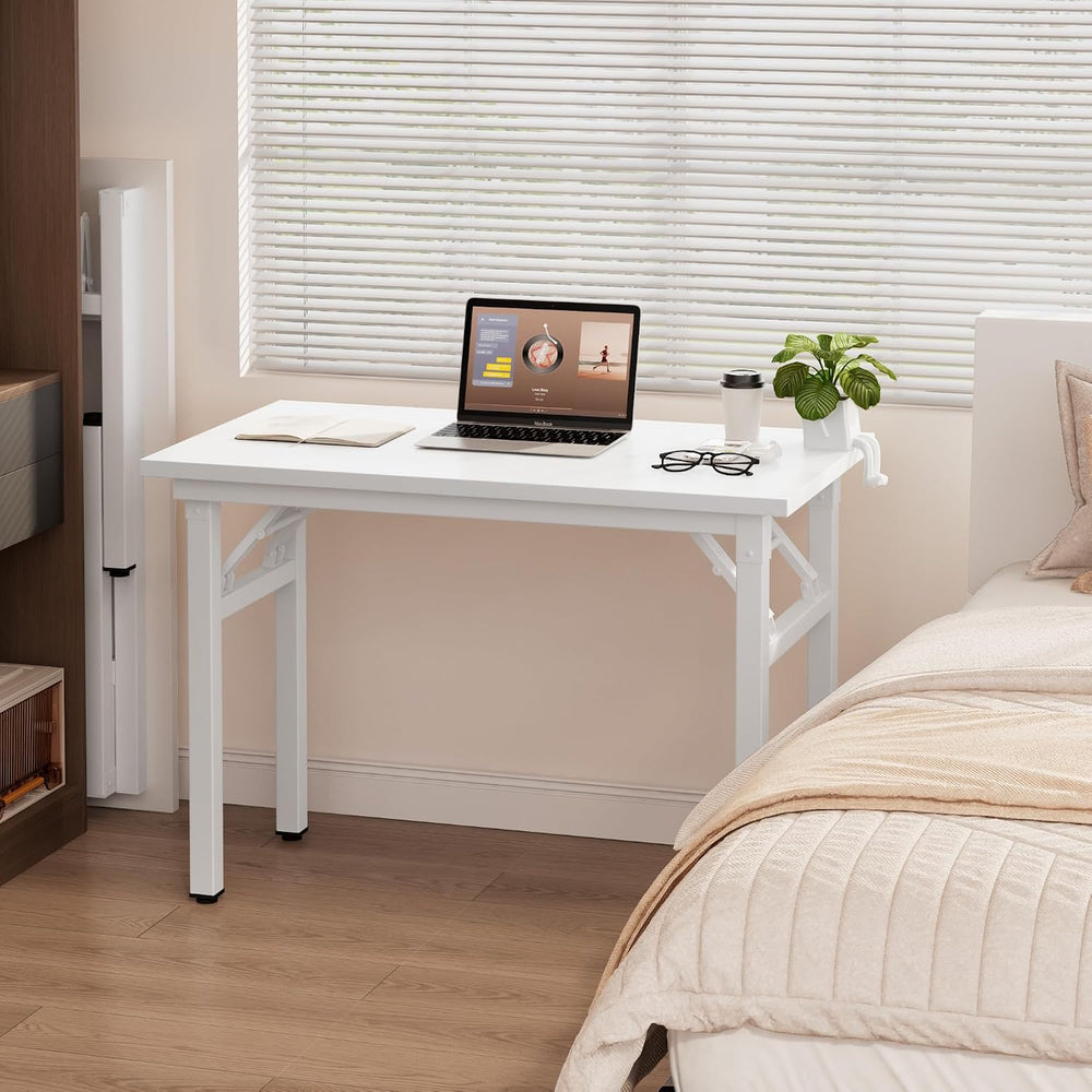 Need Small Folding Computer Desk, 39.4 Inch Writing Table, White