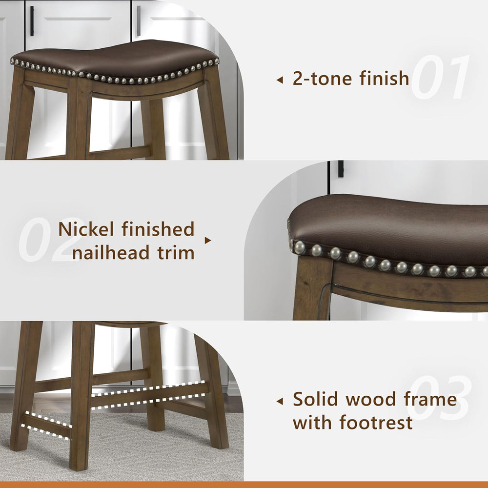 Lexicon Ordway Solid Wood Dining Height Stools - Saddle Table Height Stools f...