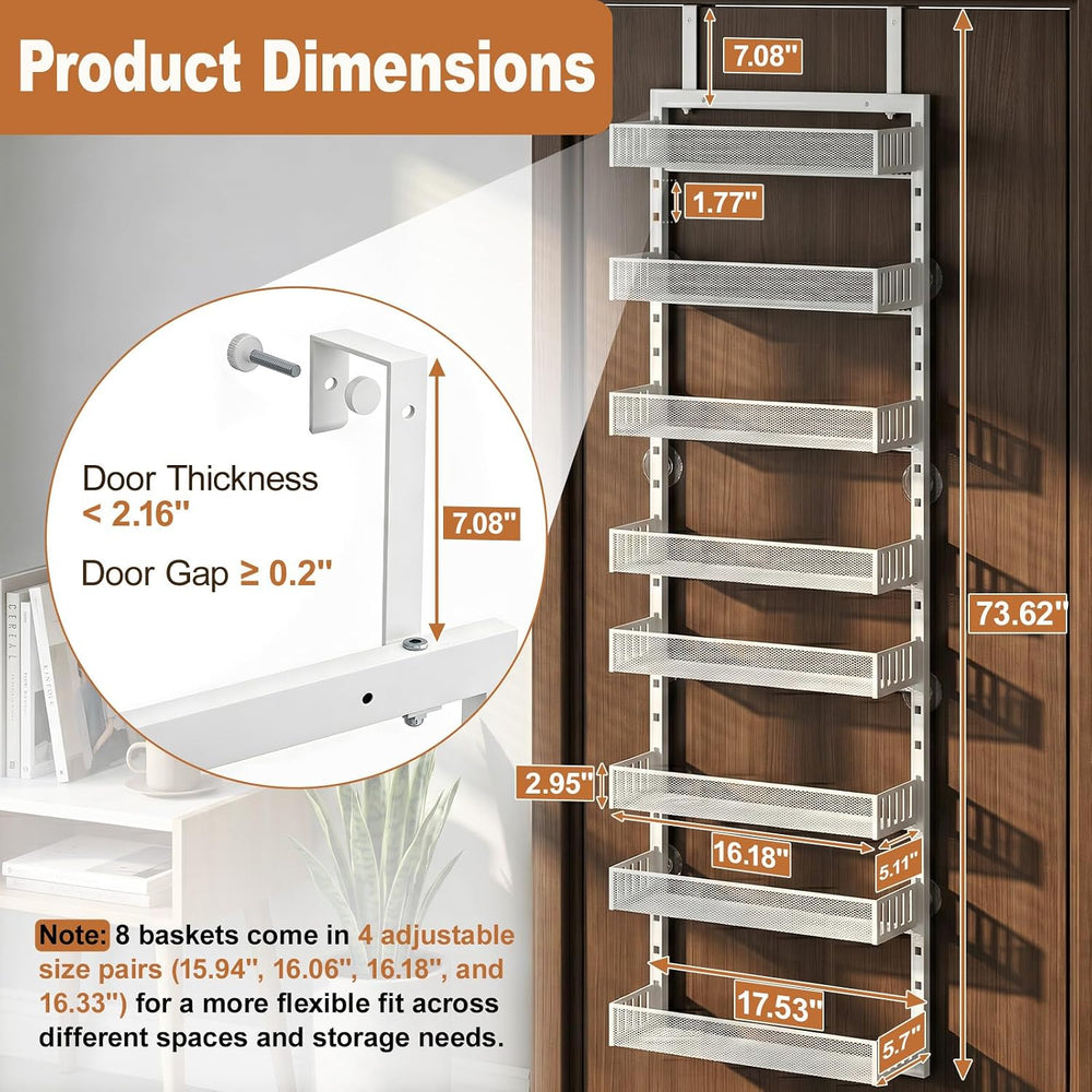 Over the Door Pantry Organizer, 8-Tier Heavy-Duty Door Spice Rack with Mesh B...