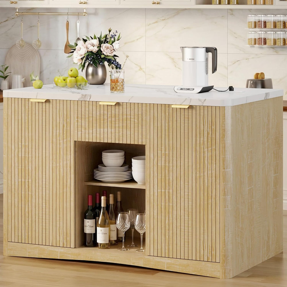 Marble Kitchen Island, 47" Kitchen Island on Wheels Large Kitchen | Isla...