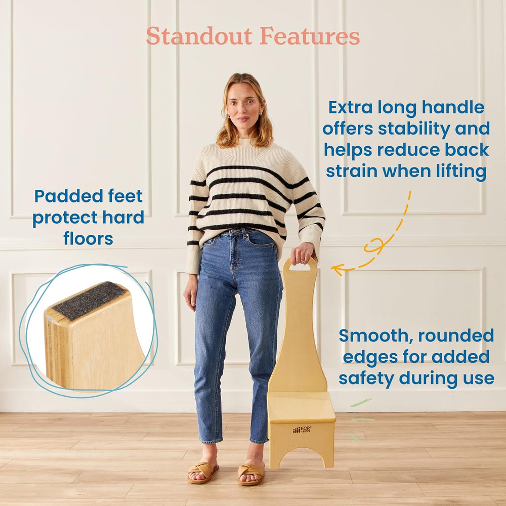 ECR4Kids Step Stool with Long Handle, One Step, Wooden, Montessori Furniture,...
