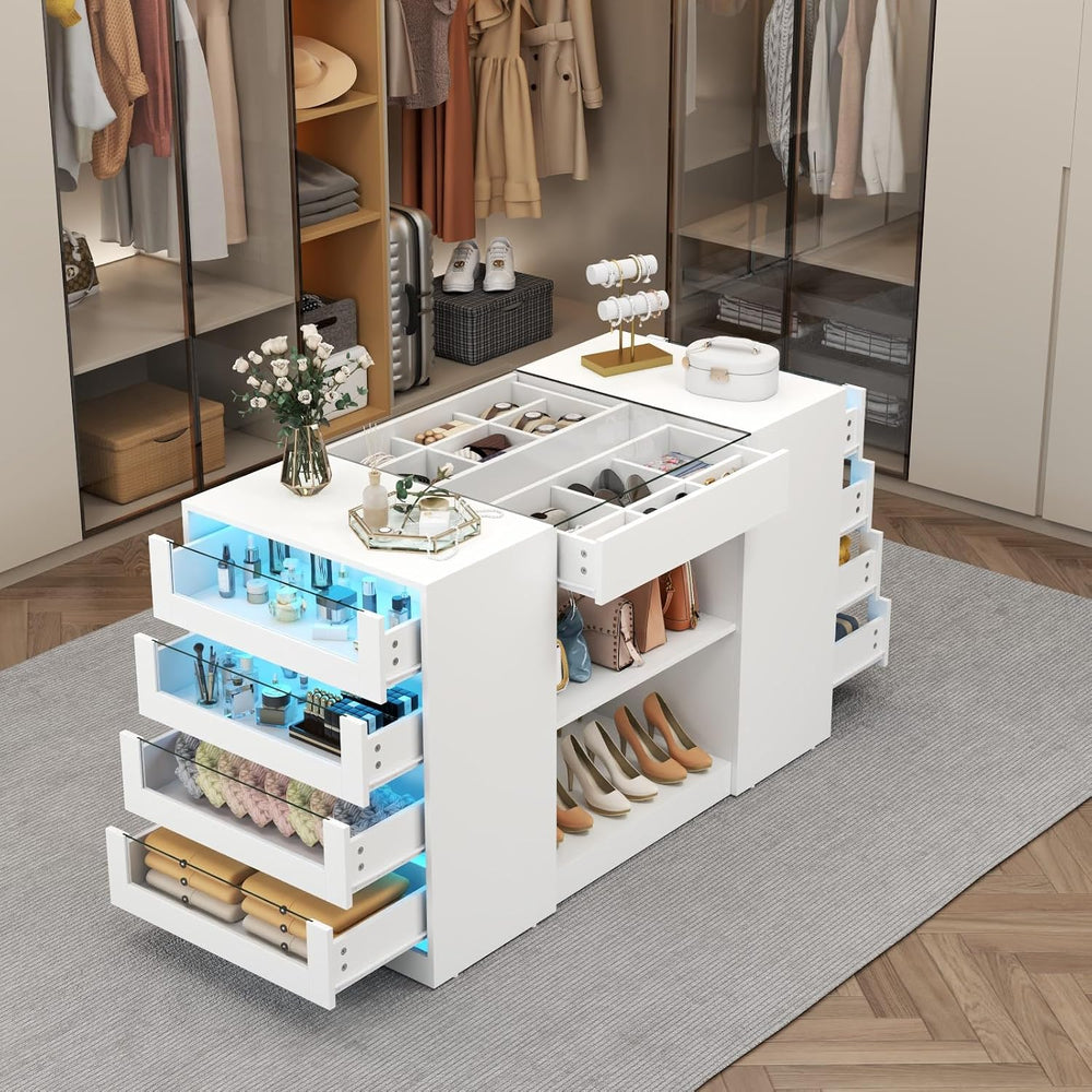 Gyfimoie Closet Island with Drawers, Armoire Wardrobe Closet with LED Lights ...