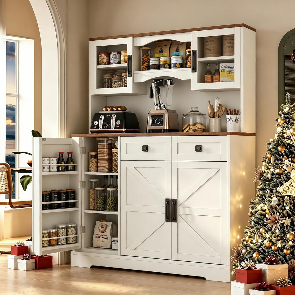 Loomie 60" Tall Farmhouse Pantry Cabinet, Kitchen Hutch with 2 Drawers, ...