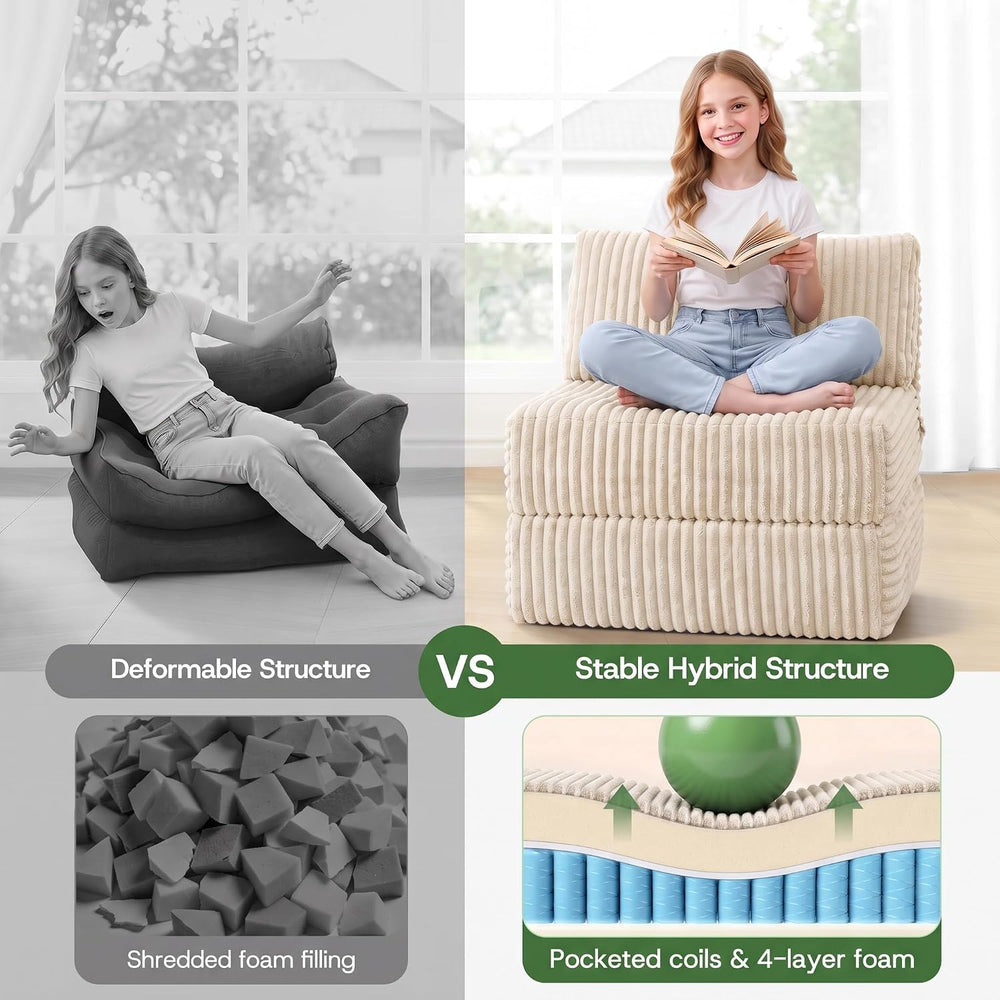 Convertible 4-in-1 Folding Sofa Bed Sleeper Chair, Single Beige | MEGAYES Fol...