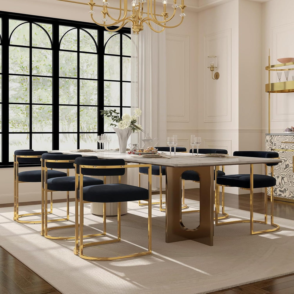 Black Velvet Upholstered Dining Chairs Set of 4, Modern Barrel Dining Chair w...