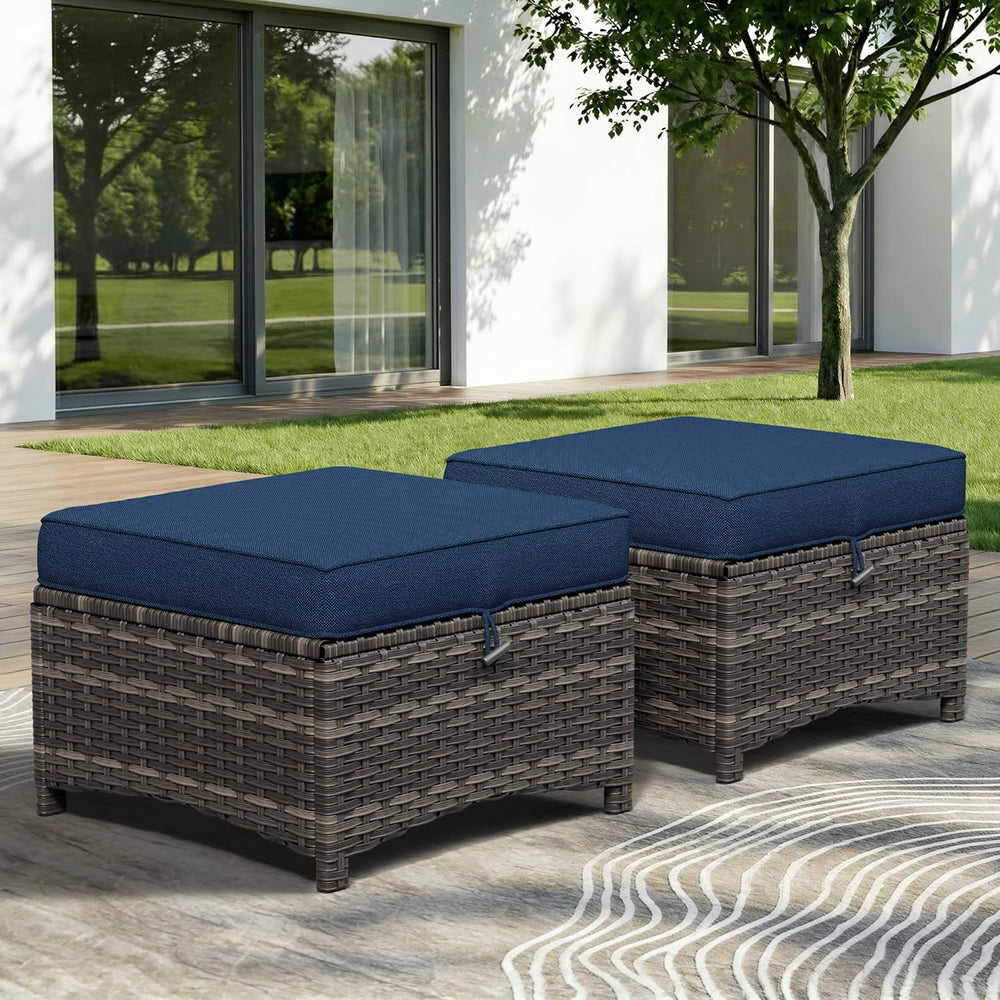 Patio Ottomans Set of 2, 22"x 22"x 18" Outdoor Wicker Footstoo...