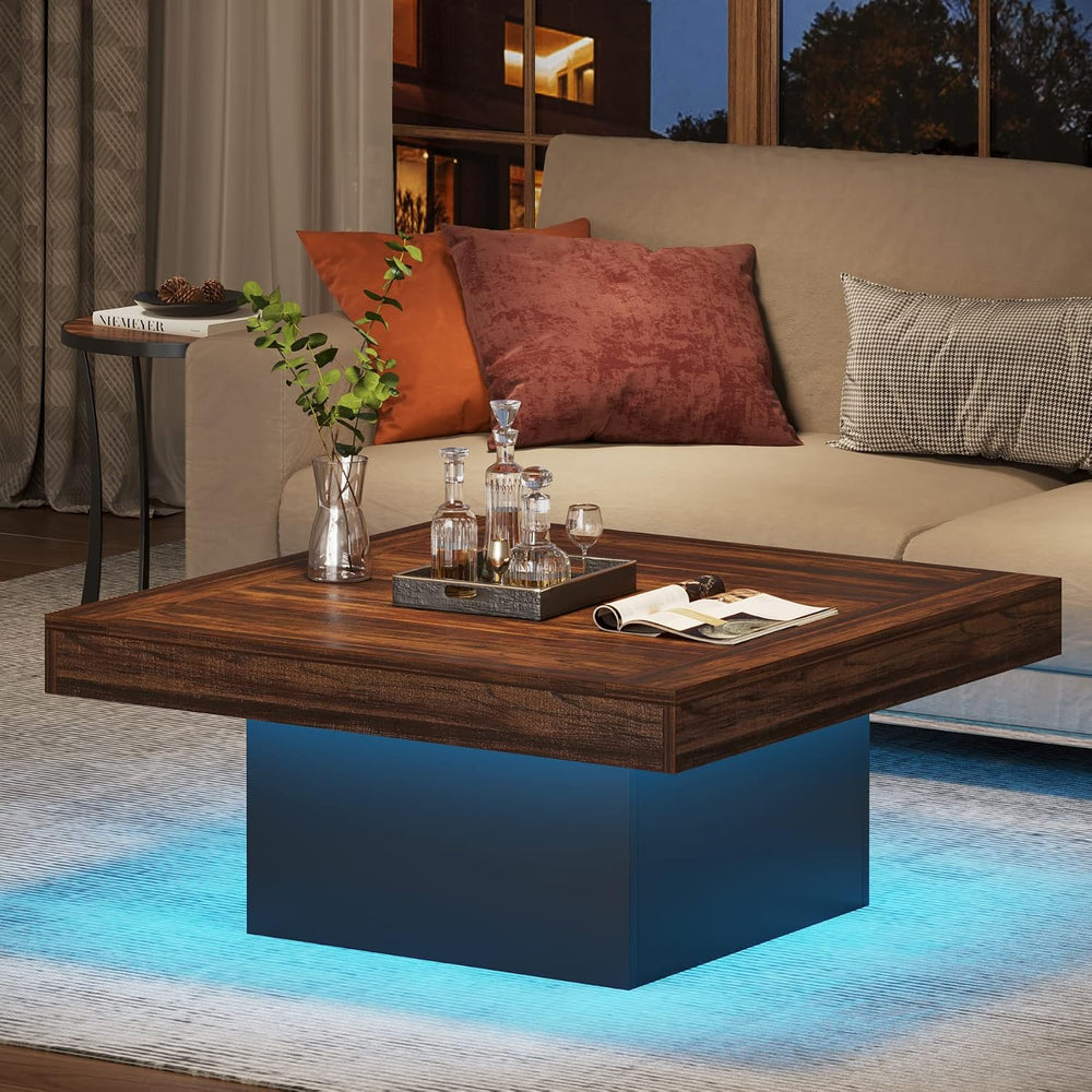 Tribesigns 35.4-Inch Square Coffee Table with LED Light, Modern Wood Coffee T...