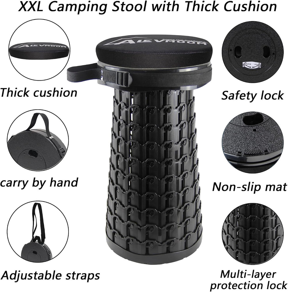 Collapsible Stool with Thick Cushion, H 18.1" D 10.24" Portable Tel...