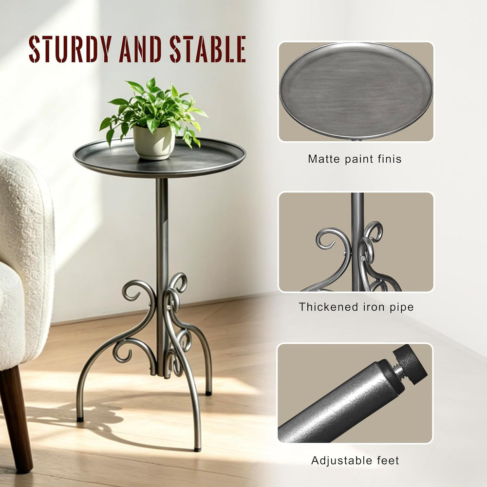 Round Side Table, Small Metal Drink Table for Small Spaces, Modern Martini Ta...