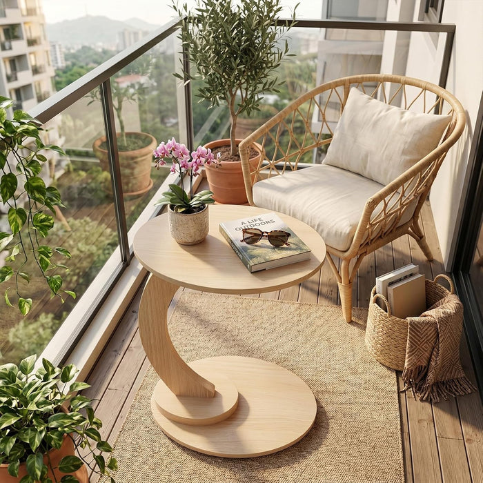 End Table,C Shaped Side Table,CouchTable that Slide Under, Wood Round Table for Couch,Small Sofa Table with Metal Frame for Bedroom,Living Room,Night Stand, Bedside Table for Small Space(Oak)