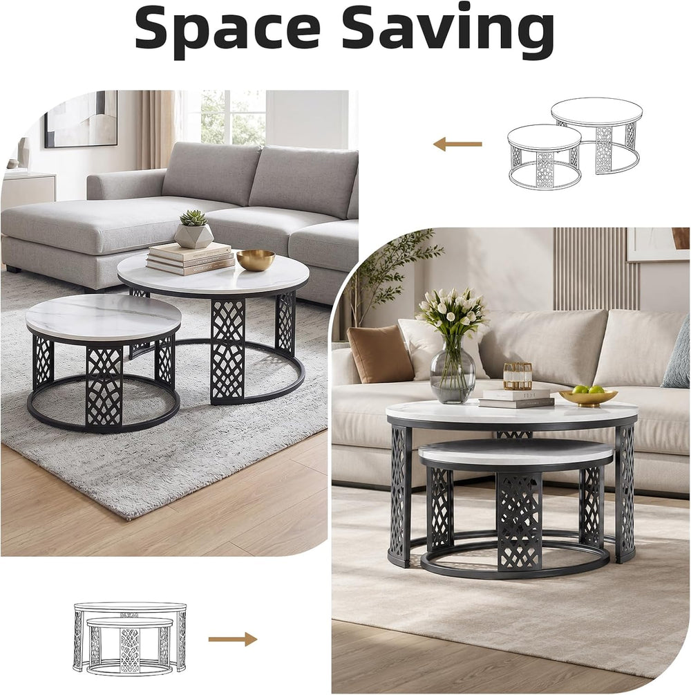 Nesting Coffee Table Black Marble Pattern Wooden with Black Frame | 31.49&quo...