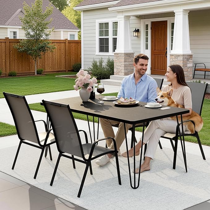 JEAREY Patio Dining Chairs Set of 4, Outdoor Stackable Dining Furniture Set, ...