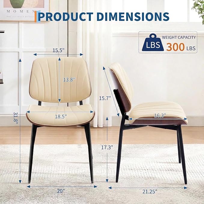 Garvee Dining Chairs Set of 6, Mid-Century Modern Upholstered Retro PU Leathe...