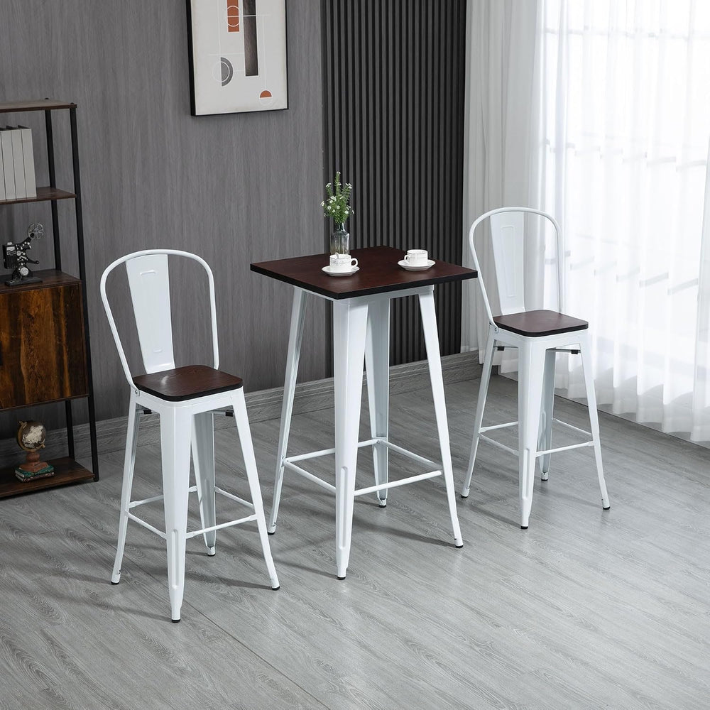 HOMCOM 3 Piece Industrial Dining Table Set, Bar Height, White and Brown