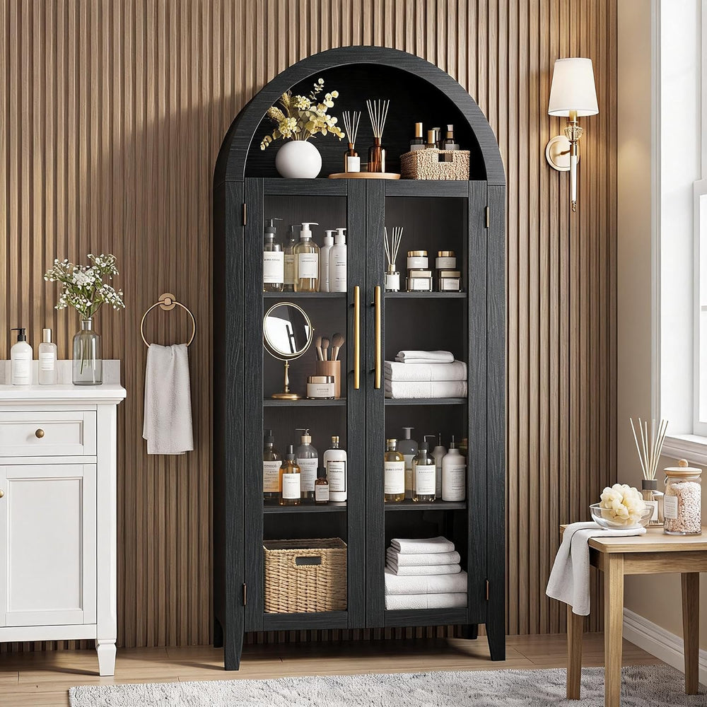Garvee Arched Cabinet with Glass Doors, 5-Tier Kitchen Pantry Cabinet with Ad...