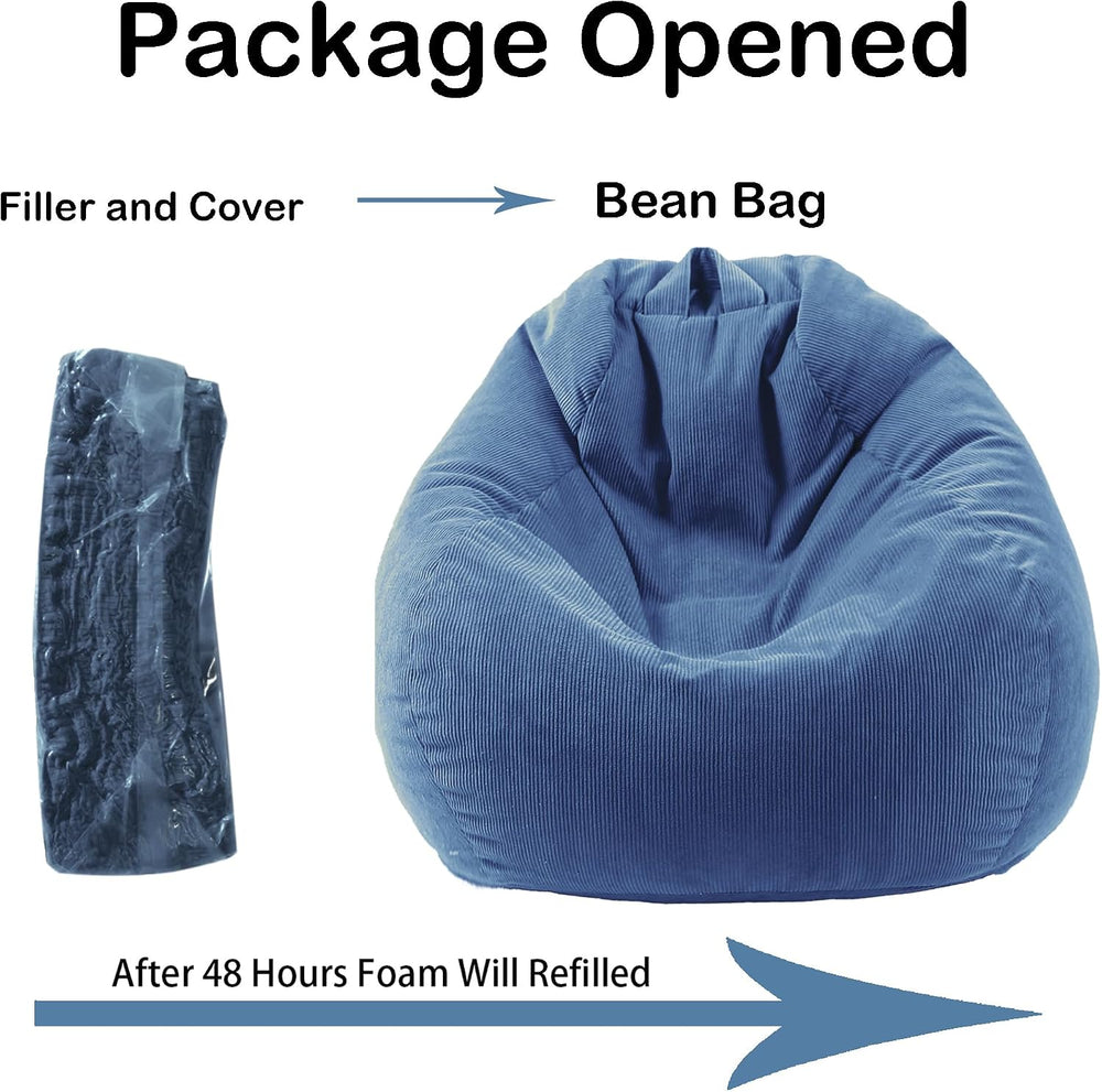 LPMOERA 3FT Memory Foam Filling Bean Bag Chair Blue | Skin-Friendly,Hidden Zi...