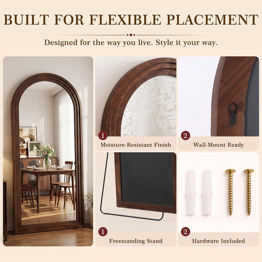 76"x34" Arched Full Length Mirror, Large Wood Floor Mirror, Walnut