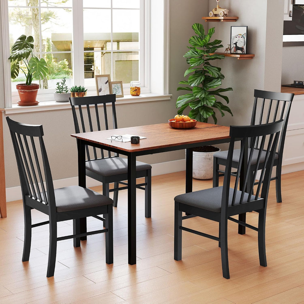 HOMCOM Wooden Dining Chairs Set of 2 Farmhouse Black and Gray | Upholstered K...