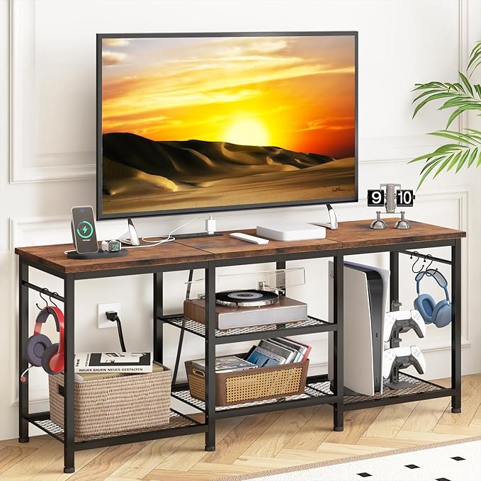 YGEOMER Entertainment Center for 55 50 45 43 40 32 Inch TVs, TV Stand with Po...