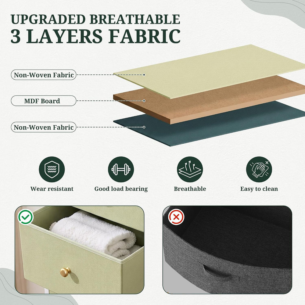 2 Drawer Fabric Nightstand, Bedside Table with Wooden Top, Light Green | Smal...
