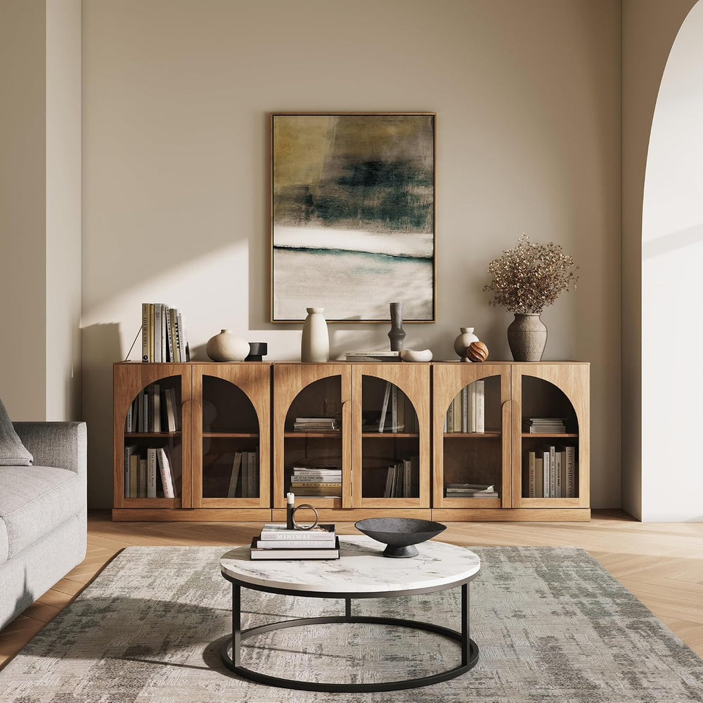 BELLEZE Bijou Bookcase with Glass Door, Set of 3 - Camel