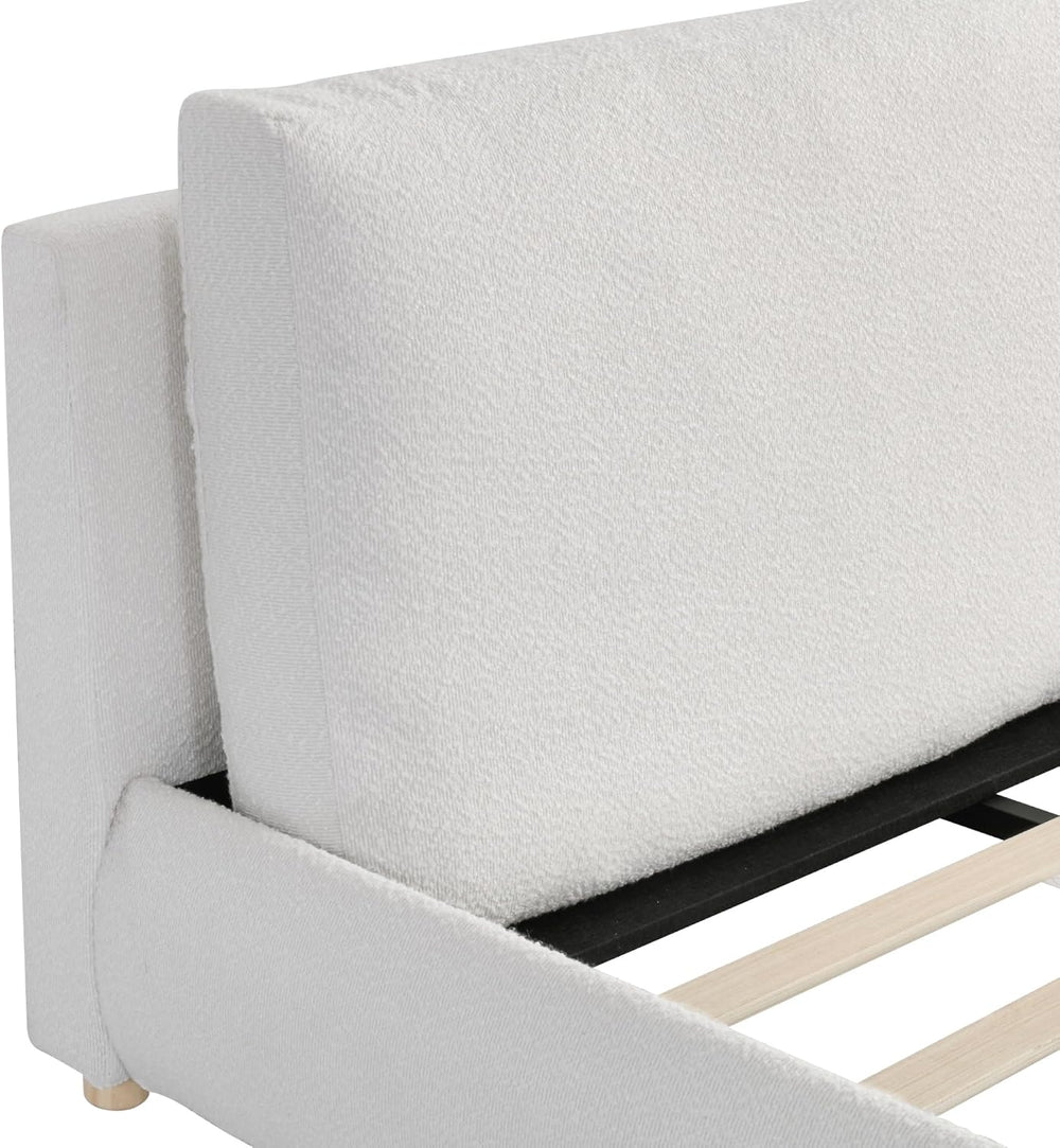 Merax King Boucle Platform Bed with 2 Removable Headboard Pillows, White