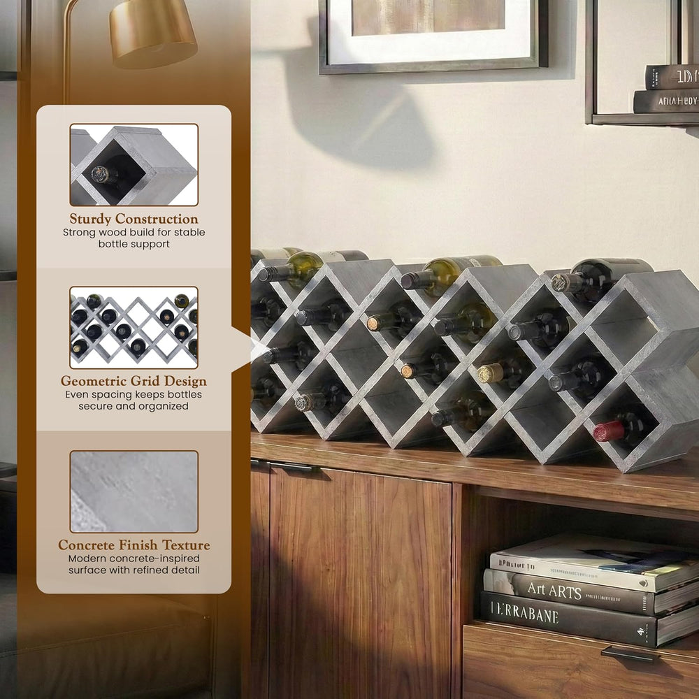 Kings Brand Furniture 30-Bottle Wine Rack – Geometric Grid Design, Modern Cou...