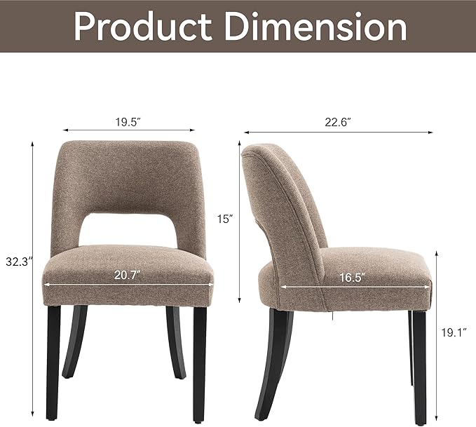 VKNOW Wooden Dining Chairs Set of 6, Modern Fabric Upholstered Dining Room Ch...