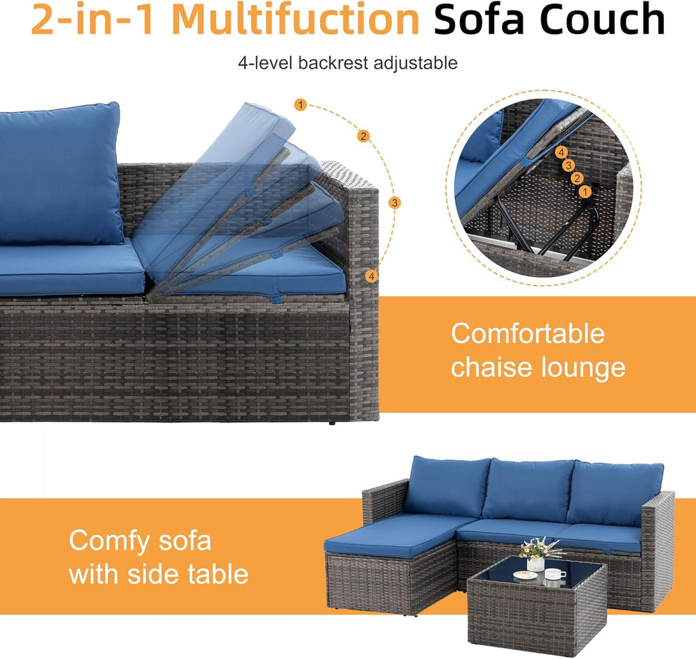 Shintenchi 4 Pieces Patio Furniture Set, 2-in-1 Convertible Sectional Sofa &a...