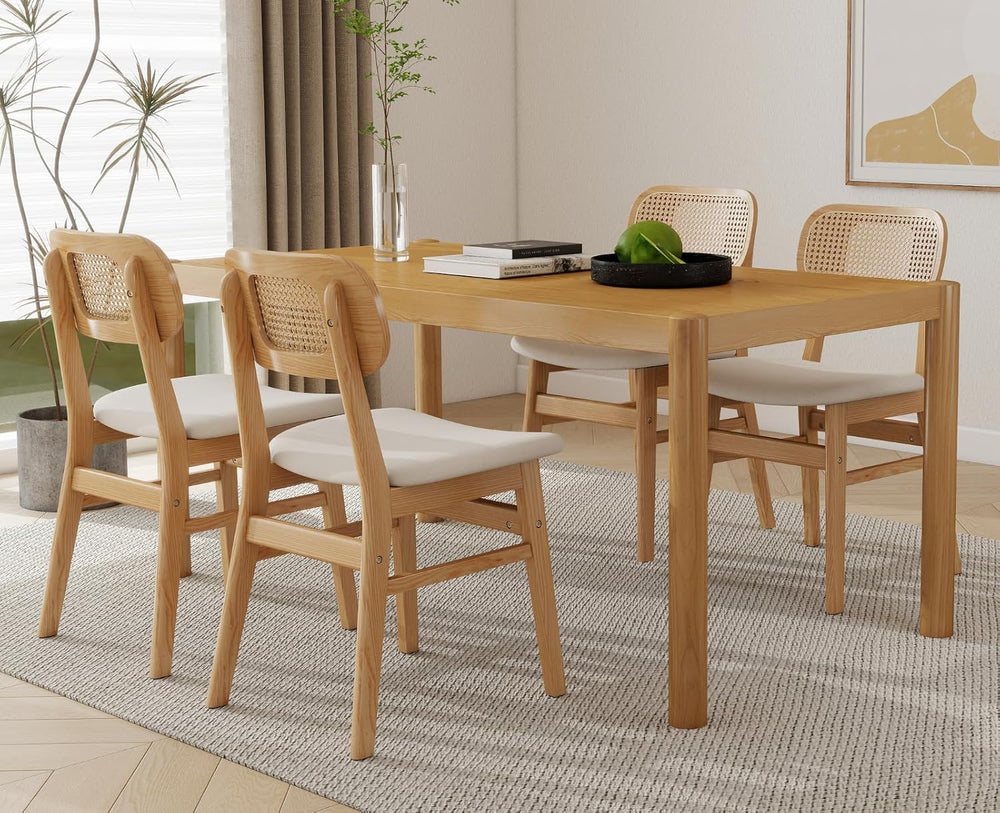 Shunzhi Rattan Dining Chairs Set of 4, Upholstered Farmhouse Dining Room Chai...
